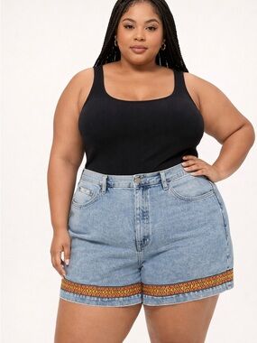 Revolt Clothing Co. Embroidered Denim Shorts plus size 16W-26W